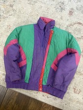 Vintage 80s 90s Colorblock Windbreaker Pink Purple Green Zip Snap