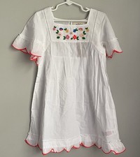 New Mini Boden Girls White Dress Floral Embroidered Accents Size 7-8Y