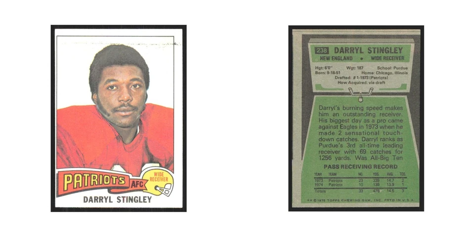1975 Topps Darryl Stingley Patriots #238.0 - Image 3 of 3
