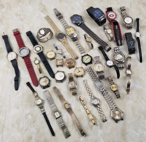 Vintage Junk Drawer Lot of 35 Men's & Women's Watches Timex Bulova Casio & More