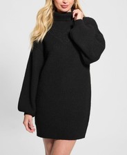 Guess Women's Katie Turtleneck Long-Sleeve Sweater Dress Black Size M