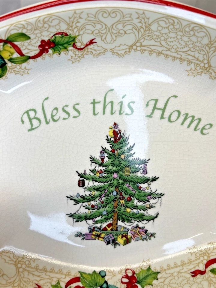 Spode Serving Tray Dish Bless This Home Christmas Tree In Box - Image 4 of 4