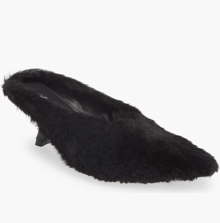 Jeffrey Campbell Mules Black Faux Fur  Kitten Heels Shoe Sz 7 $155