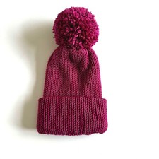 Handmade Baby Pom Pom Hat In Deep Raspberry