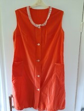 Ladies Nylon Overall Vintage Sleeveless Orange + Frilly Trim collar style Pinny