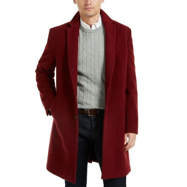 ALTRA $395 Tommy Hilfiger soprabito uomo rosso Addison misto lana orlo aderente 38S ymy0925