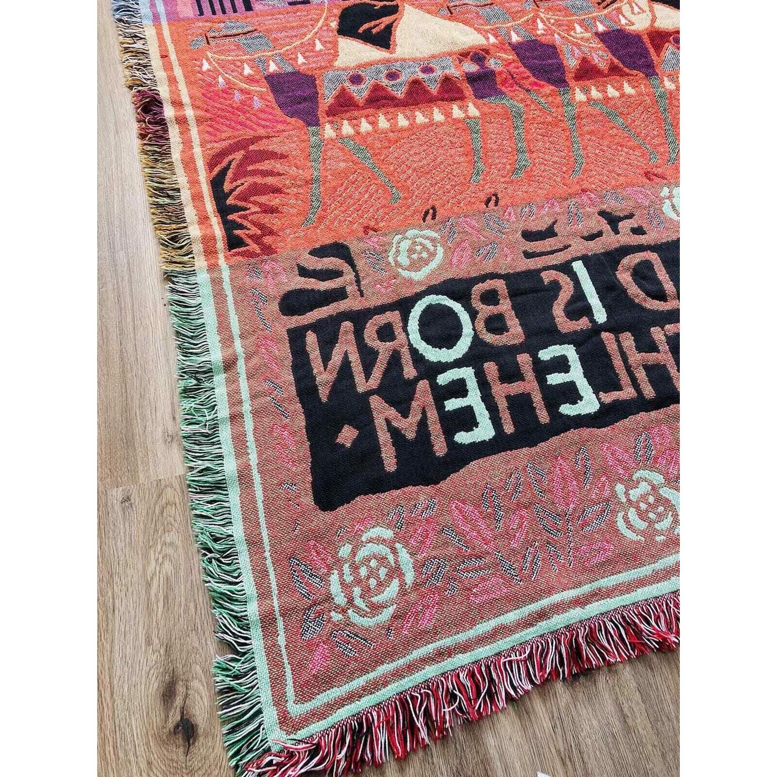 Woven Tapestry Throw Blanket Christmas Wise Men Child Born Bethlehem Reversible