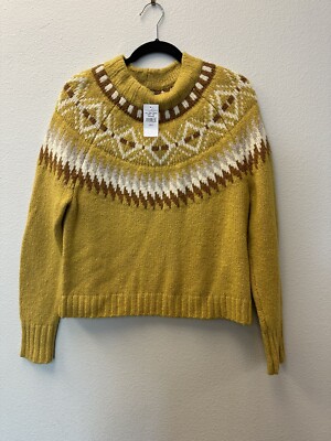 American Eagle Fair Isle Nordic Chunky Knit Mustard Yellow Gold Sweater Sm  NWT