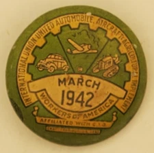 Vintage International Union Workers of America March 1942 Members Pinback Button
