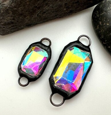 Rectangular Aurora Borealis Double Jump Ring Soldered Connector (SGP60)