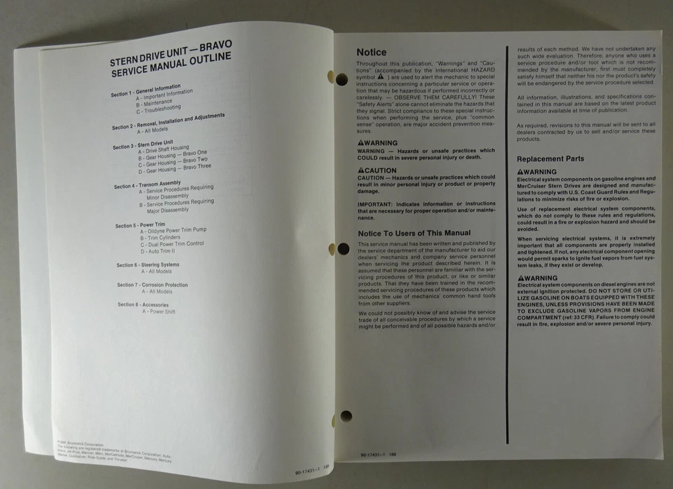Manuale Di Officina Mercury MerCruiser Bravo Stern Drive Anno 1992 - Immagine 3 di 4