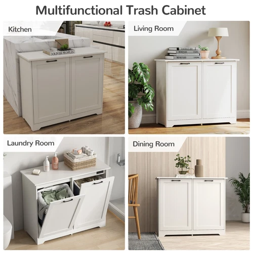 26 Gallon with Deodorizing Function Wood Double Tilt Out Trash Can Cabinet White