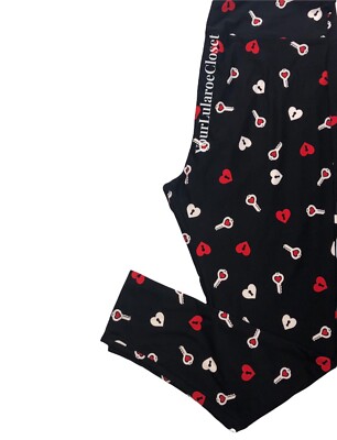 Lularoe LEGGINGS Valentine s Day Key To My Heart Print TC2 18+ NWT NEW