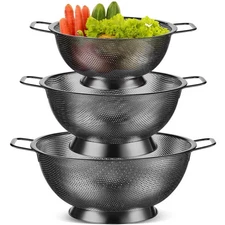 3 Pcs Stainless Steel Colander Set Colander Bowl and Sieves 1/3/5 Quart Metal...