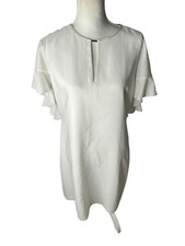 ELIE TAHARI Theodore Flutter Sleeve Sheath Dress White Sz 10 High End Designer