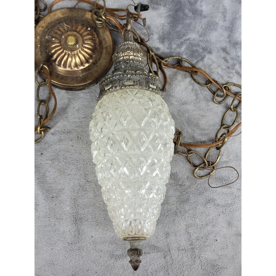 Lámpara colgante vintage de latón doble vidrio globo ámbar Foto 4 de 4