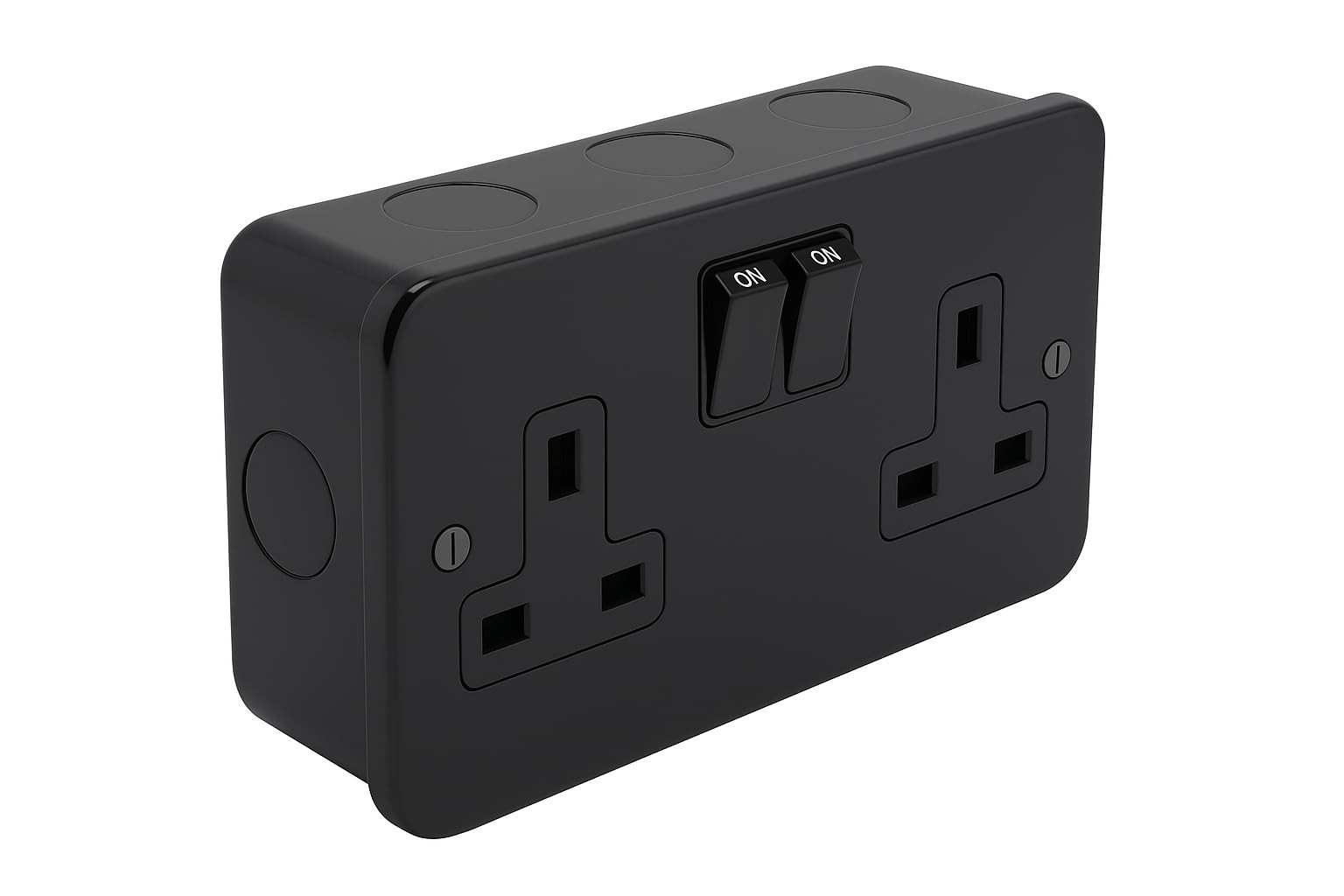 SH|P® Double Switched Socket – 13A Matt Black Metal 2 Gang Socket,
