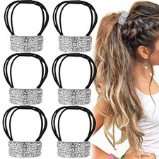 6 PACK Sparkly Rhinestone Hair Ties Crystal Ponytail Holder Headband Bling Hair