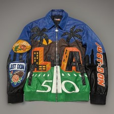 Rare Just Don Mens Blue Super Bowl Los Angeles LA Designer Leather Jacket M