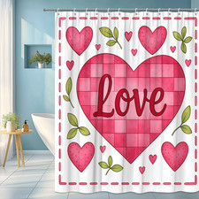 Pink Love Hearts Shower Curtain for Kids Room or Valentine's Day