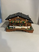 Vintage Wood Cabin Music Box Jewelry Box Dancing Ballerina Folk Works Alpine 