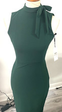 NWT Calvin Klein dark green fitted dress with bow neck accent, size 0