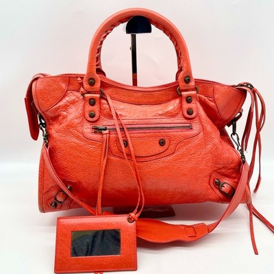 BALENCIAGA The City bag 2way Handbag Orange Leather 115748 Y2K BALENCIAGA The City bag 2way Handbag Orange Leather 115748 Y2K