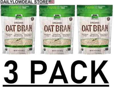 3 PACK - NOW Foods, Organic Oat Bran, 14 oz (Total 42 oz) Non-GMO, Vegan FRESH