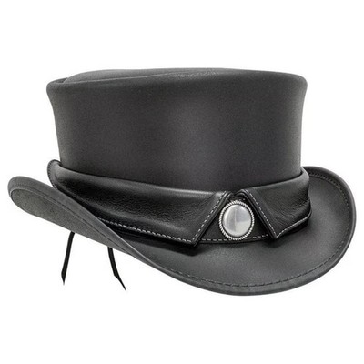 Top Hat Black Color Handmade Real Cowhide Leather Western El Dorado Voodoo Hat