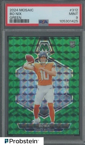2024 Panini Green Mosaic Prizm #312 Bo Nix Denver Broncos RC Rookie PSA 9 MINT