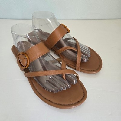 Talbots Gia Buckle Sandals Women's 9 Carmel Nappa Leather Bamboo Coastal READ