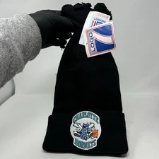 NBA Charlotte Hornets LOGO Blacks Knit Cuffed Tie Beanie Hat Logo 7 NEW NWT
