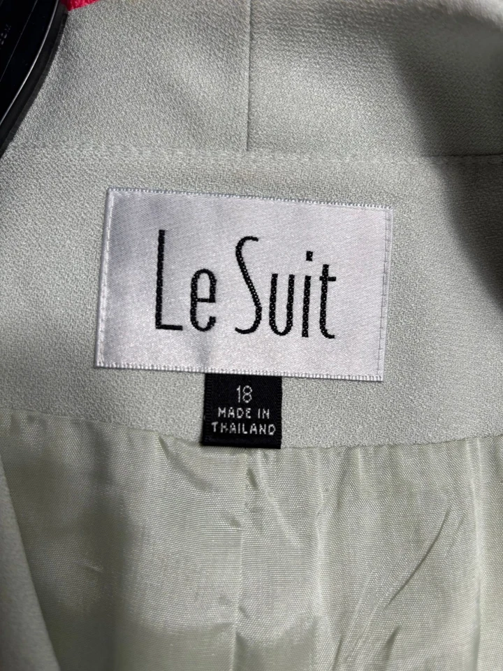 Le Suit Blazer 纽扣夹克女式 18 码浅绿色短袖衬里 — 第 3/4 张图片