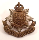 East Surrey Regiment Cap Hat Badge. British Army Kings Crown. 2 lugs to Rear