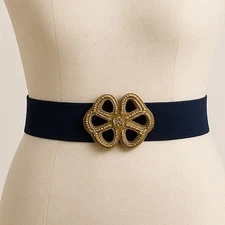 Ginger Propper For Two Blondes New York Navy Elastic Belt Gold Buckle Women M