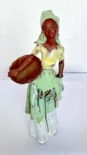 Rare Vtg  Hand Made Graceful Woman Sculpture w Bowl Red Clay Caribbean Art