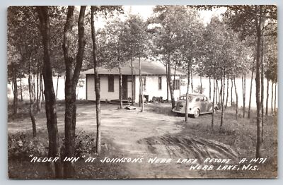 Webb Lake Wisconsin~Reder Inn Cabin @ Johnsons Webb Lake Resort~1940s Car~RPPC