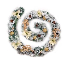 Image of Best Artificial 9ft Thick Snow Flocked Cream & Gold Decorated Christmas Garland