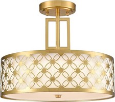 Modern LED Gold Ceiling Light Fixture Dimmable 3000K-6500K Semi-Flush Mount