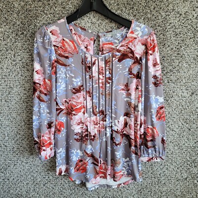Daniel Rainn Top Womens Small Floral Print 3/4 Sleeve Tee Keyhole Button Casual