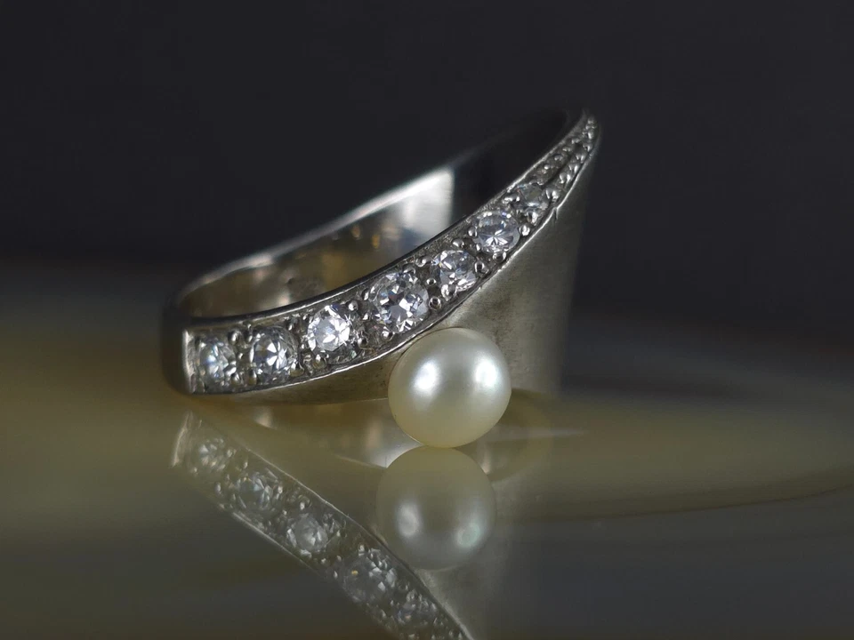 Ring Silber 925 Perle weiß Zirkonia 19,8 mm XL Design - umwerfend silver - Bild 2 von 4