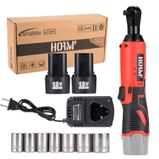 12V 3/8" Cordless Electric Ratchet Socket impact Wrench Right Angle 2 Battery