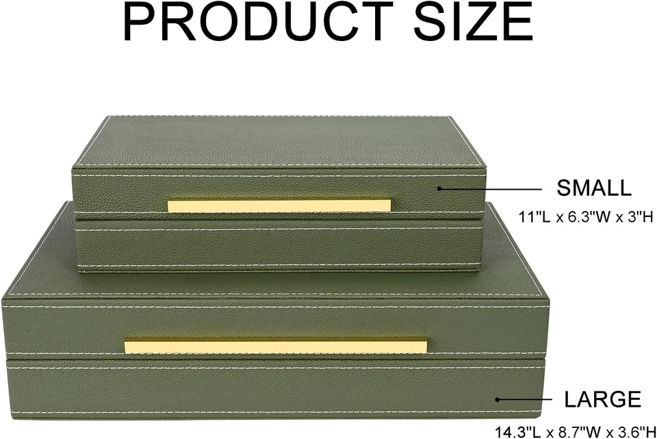 Green Shagreen Box Set of 2 Faux Leather Decorative Boxes,Large Nesting Storage - Image 3 of 4