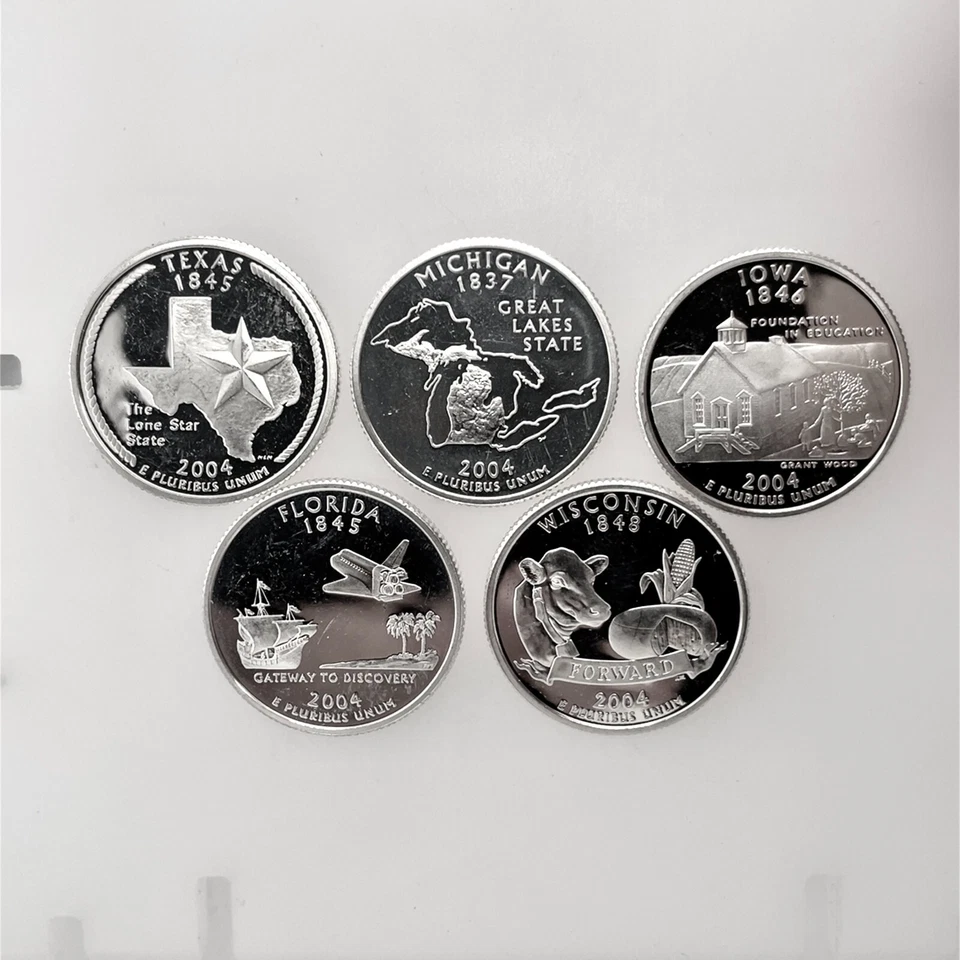 2004 S 5 Coin Year Set 50 States US Quarter 25c Gem Deep Cameo Proof 90% Silver - Image 4 of 4