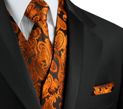 Burnt Orange Paisley Tuxedo Vest Set – Perfect For Weddings, Prom & Formal Events