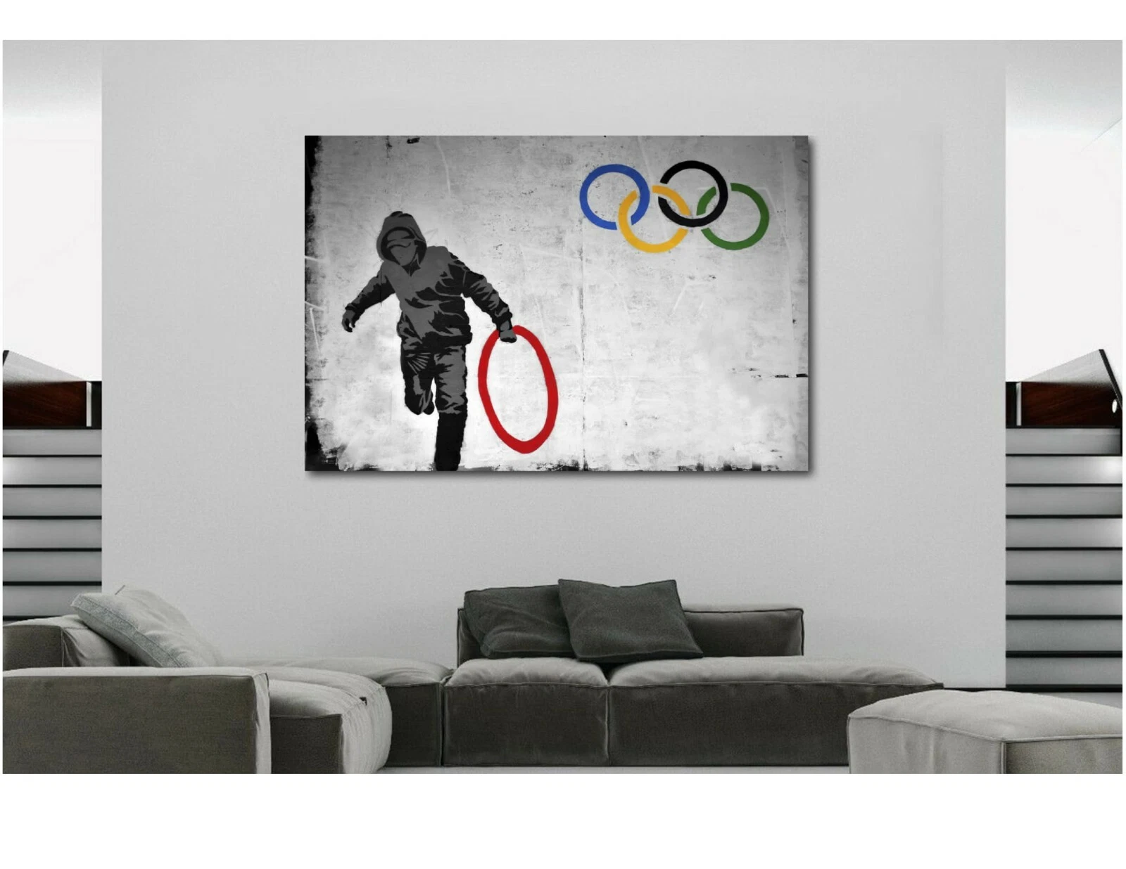 Banksy Olympic Rings Thug Thief Canvas Wall Art