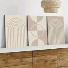 3pcs Geometric Modern Abstract White Lines Gray Wall Art Canvas Framed 50x70cm