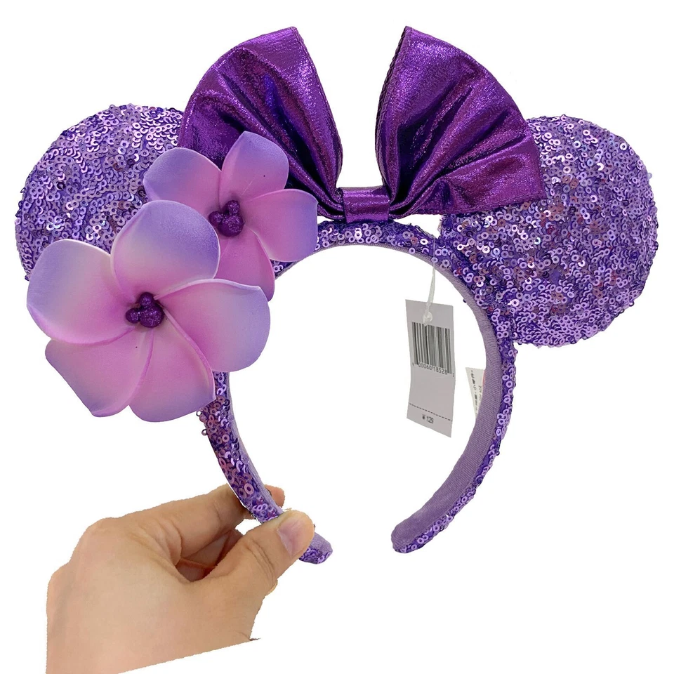 Disney- Purple Plumeria Aulani Hawaii+Pink Bow Navy Gold Sequin Minnie Headband - Изображение 2 из 4