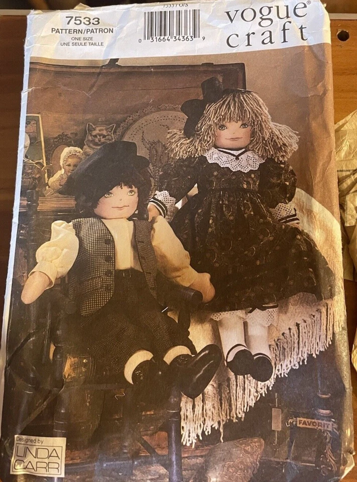 Vogue Craft 7533 Sewing Pattern Linda Carr Design Boy Girl Rag Dolls - Image 2 of 3