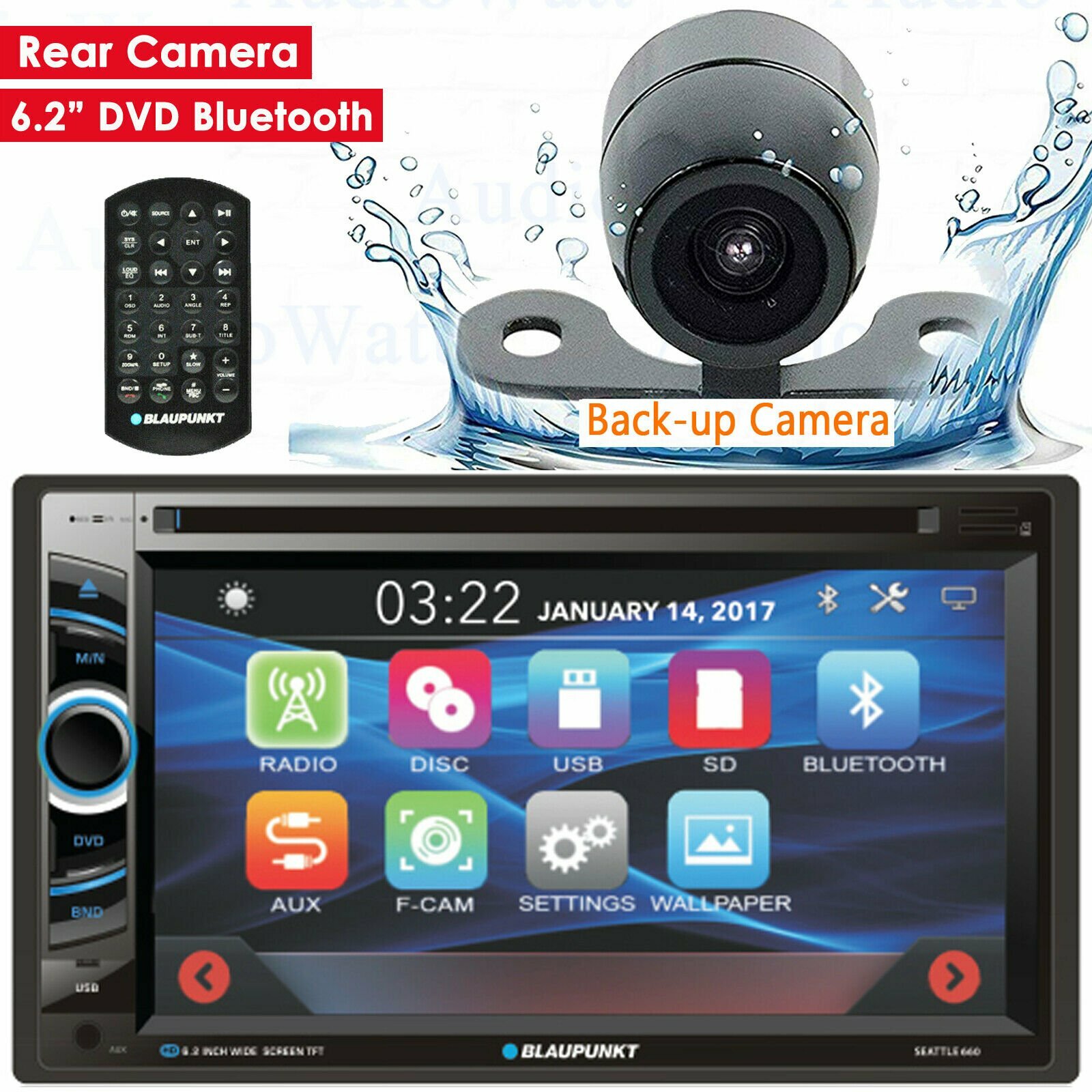 BLAUPUNKT SEATTLE 660 2 DIN 6.2" TOUCHSCREEN DVD BLUETOOTH STEREO + REAR CAMERA